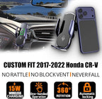 Car Phone Mount for Honda CR-V 2017–2022, 15W Wireless Fast Charging Auto-Clamping Vent Phone Holder, One-Hand Operation, Hands-Free, 360° Adjustable, Without Blocking Airflow