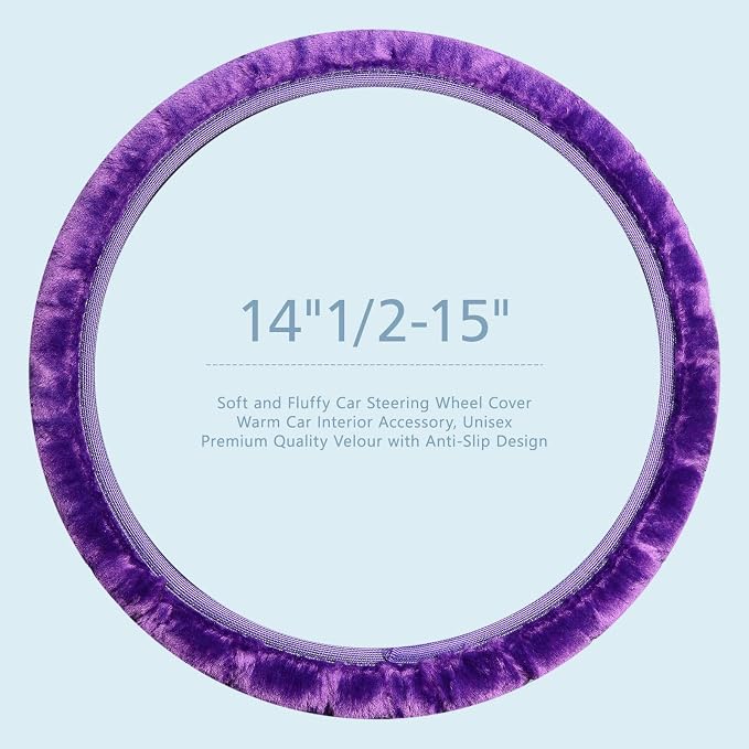 Fluffy Steering Wheel Cover, Universal 15 Inch Elastic Plush Softy Steering Wheel Cover for Women Girls, Anti-Slip, Odorless, Winter Warm, Purple