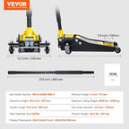 Low Profile Floor Jack 2 Ton (4400 lbs), Heavy Duty Iron Hydraulic Racing Floor Jack, Hydraulic Car Jack, Dual Piston Quick Lift Pump, 3"-18.5" Height Lifting Range (Yellow)