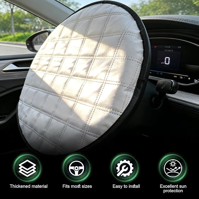 Car Steering Wheel Sun Shade, 16.93" Anti-Heat Aluminum Film Steering Wheel Sun Block Cover, Heat Insulation Cooling Protective Cover, Universal Steering Wheel Shield Accessories (Silver)