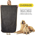 Super Absorbent Microfiber Bath Towel for Dogs and Cats - 30 x 50 Inch, Dark-Gray, Suitable for Small, Medium, Large Pets