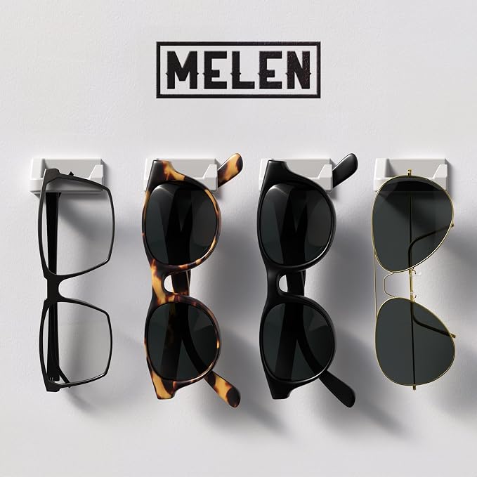 MELEN Adhesive Sunglass Organizer Wall (8-Pack) - Strong and Compact Glasses Holder, Sunglass Holder for Car and Wall - White