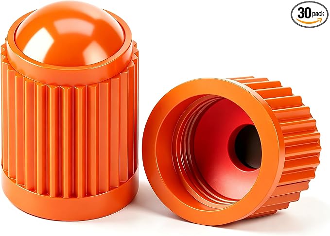 30PCS Tire Valve Stem Caps, Corrosion Resistant, with O Rubber Ring, Airtight Seal Heavy Duty Dustproof Tire Valve Stem Covers for Cars, SUV, Trucks, Bikes, Motorcycles, Bicycles(Orange)