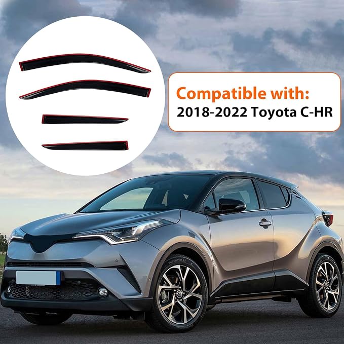 Rain Guards Compatible with 2018-2022 Toyota C-HR CHR, Set of 4 Tape-On Side Window Visor Wind Deflector Vent Visors Car Accessories