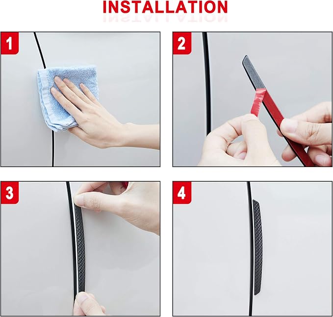 4 Pcs Car Door Anti-Collision Strip Door Edge Guards Anti-Rub Protector Trim Carbon Fiber Texture Car Door Corner Bumper Protector Anti-Scratch Universal for All Cars SUV (I)