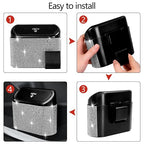 Bling Car Trash Can with Lid - 2 Pack, Mini Auto Garbage Can with 60 Trash Bags, Automotive Garbage Container Bin, Bling Car Accessories Trash Can for Women (Silver Diamond)