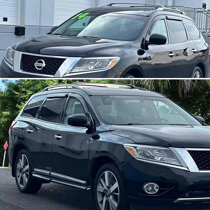 Tape On Side Window Visors Vent Sun Rain Guards Wind Deflectors Compatible with Nissan Pathfinder 2013-2021,S SV SL Platinum Car Accessories 4pcs Smoke Tinted