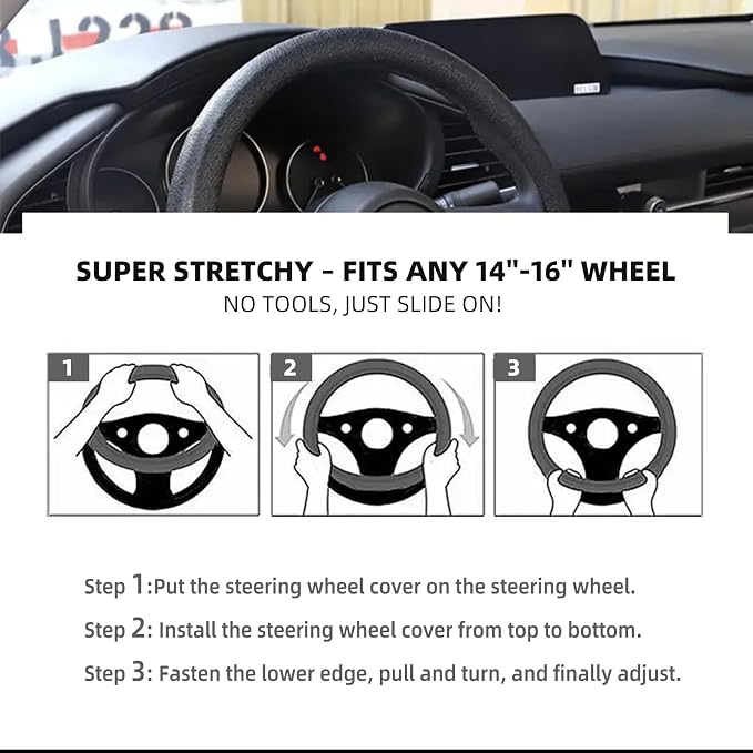 30% Thicker Universal Stretchy Silicone Steering Wheel Cover for 14” 15” 16” Wheels - Anti-Slip Grip & Enhanced Control for Men & Women, All Weather Protection (Black)