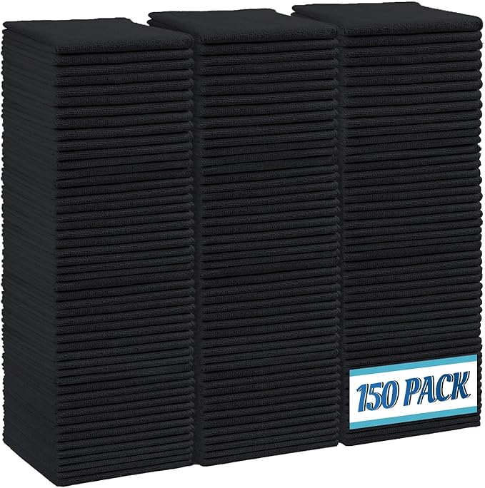 Black Microfiber Cleaning Cloth,150 Pack Cleaning Rags, Cleaning Towels,11.5"X11.5" Shop Towels