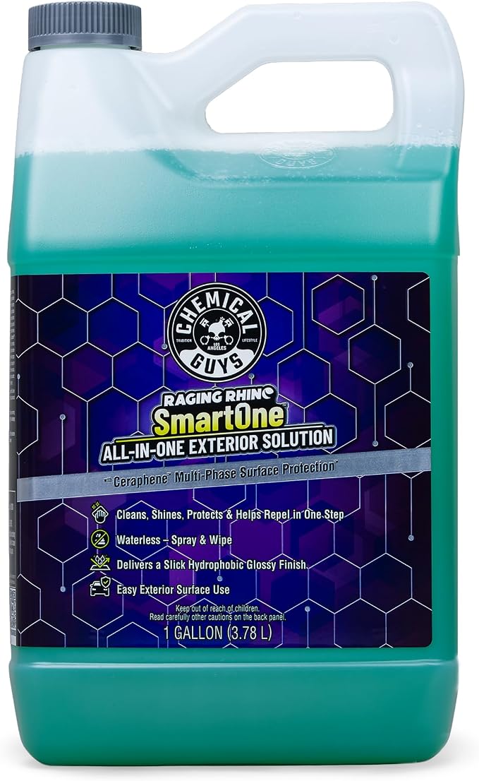 Raging Rhino Waterless Car Wash And Quick Detailer Spray, No Rinse Exterior Cleaner For Paint, Glass, Wheels, Plastic, And Chrome, Spray And Wipe Shine, 128 Fl Oz