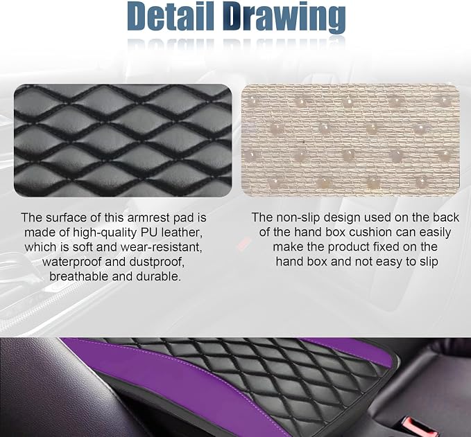 Car Center Console Cover, Universal Leather Waterproof Armrest Seat Box Cover Protector, Comfortable Car Decor Accessories Fit for Most Cars, Vehicles, SUVs-Purple
