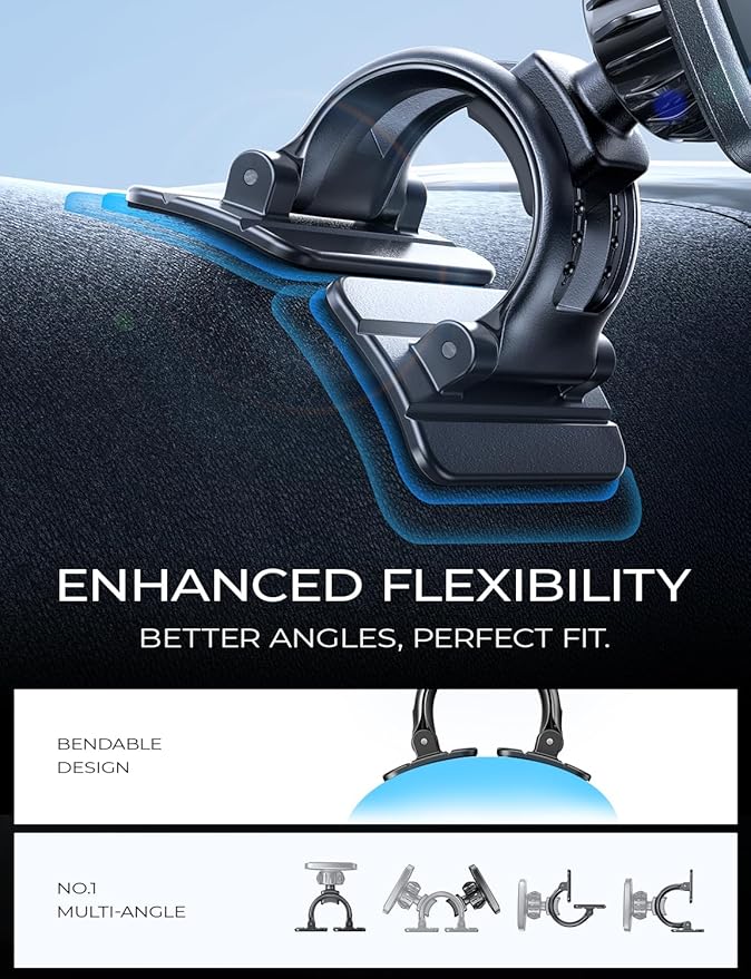 Magnetic Car Phone Mount for iPhone and Android with 6 Magnets and Adjustable Arch Design, Black