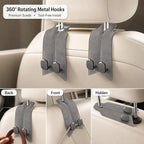 2Pcs Car Headrest Hooks with Premium Leather, Upgraded Double Metal Hooks with Anti-Drop Design, Universal Back Seat Hanger for Bags, Coats, Purses and Groceries (Classic Gray)