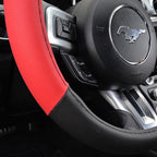 Sporty Two Tone Ergonomic Grip Steering Wheel Cover - Plush Leather Grip for Standard Size Wheels 14.5-15 inch Red/Black