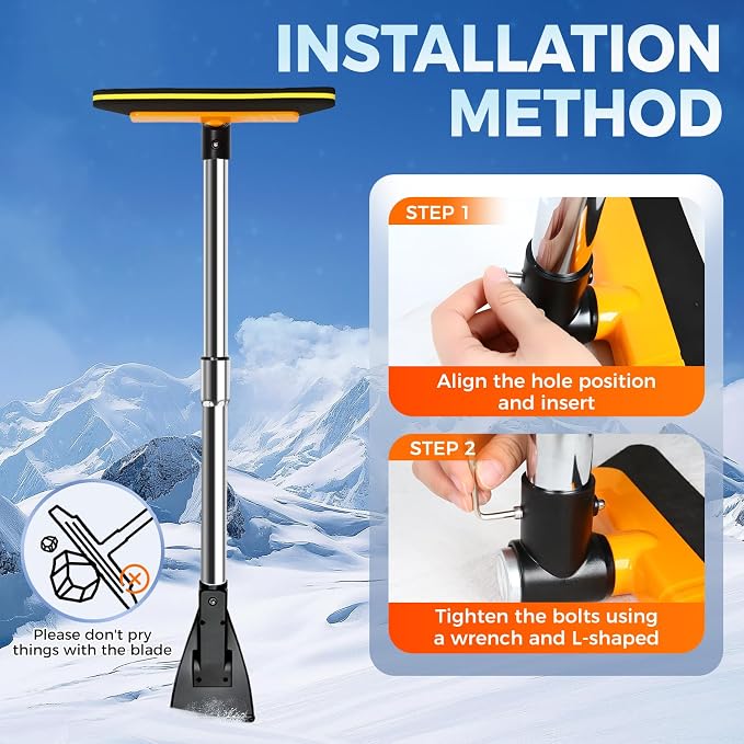 Telescoping 2-in-1 Snow Broom & Ice Scraper for Windshield, 32.5 in No-Scratch Snow Brush with Foam Head, Snow Remover Tool for SUV/Truck, Windows, Roof