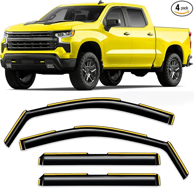 in-Channel Window Rain Guard for 2019-2026 Chevy Silverado/GMC Sierra 1500 Crew Cab,Window Vent Wind Shades Deflectors Side Window Visors Vent Visor Window Deflectors Truck Accessories
