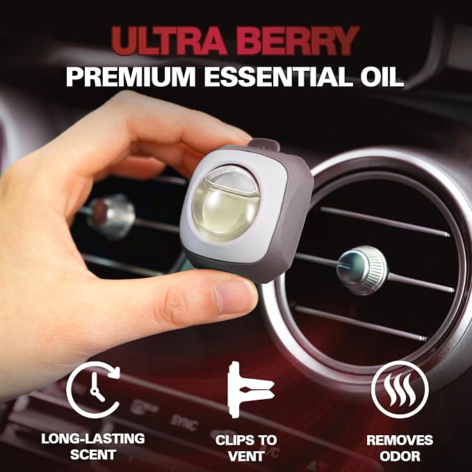 Ultra Berry Scent Car Air Freshener Vent Clips 6 Ct | Long Lasting Up to 180 days, Natural Essential Oil, Car Fragrance Accessories for Women and Men, Odor Eliminator, 4 mL Each