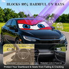Car Windshield Sun Shade, Universal Fit Compact Sedan SUV, Angry Red | 59 x 27.5" Car Sun Visor, Foldable Front Window Sunshade, UV Heat Protection, Cute Eyes Series