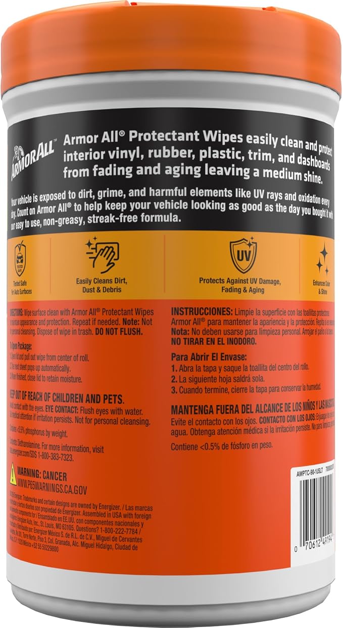 Car Interior Original Protectant Wipes, 90 Count, UV Protectant | Car cleaner wipes for vinyl, rubber, plastic, trim, and dashboards with a non-greasy, streak-free medium shine