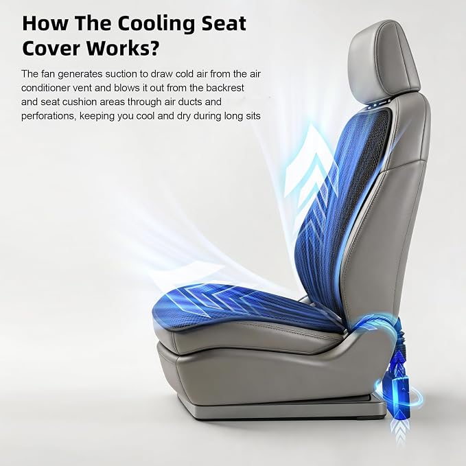 Cooling Car Seat Cover, 12V 3-Speed Car Seat Ventilated Cushion, Car Seat Cooling Pad,Universal Fit for SUV Truck Accessories, Black