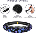Paw Prints Steering Wheel Cover - Purple Dog Paw Steering Wheel Cover Anti-Slip Breathable 15 Inch Universal 2 Pcs Car Interior Cup Holder Pad for Men Women