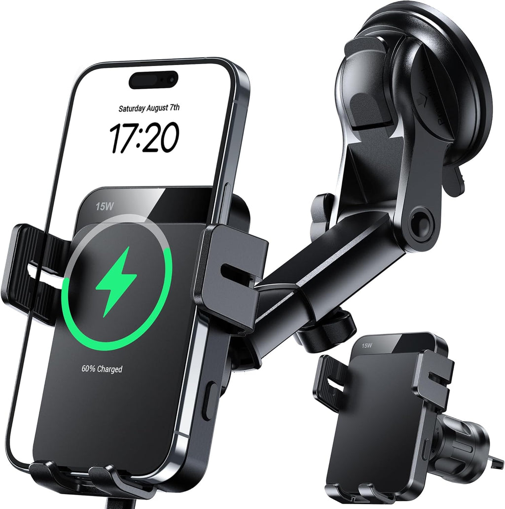 Auto-Clamping Wireless Car Charger — 15W Fast Charge Phone Mount