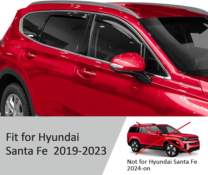 Voron Glass in-Channel Extra Durable Rain Guards for Hyundai Santa Fe 2019-2023, Window Deflectors, Vent Window Visors, 4 Pieces - 200865