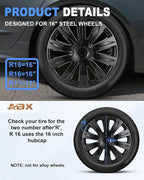 Hubcap Wheel Covers Hub Caps 16 Inch Set of 4 Black Universal Wheel Rim Cover R16 Stylish Car Decor Wheel Covers