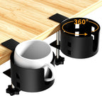 2 Pack Large Desk Cup Holder, Anti-Spill Cup Holder for Desk or Table, Sturdy and Durable, Easy to Install, Enough to Hold Coffee Cups, Water Bottles, Gaming PC Office Accessories, Black