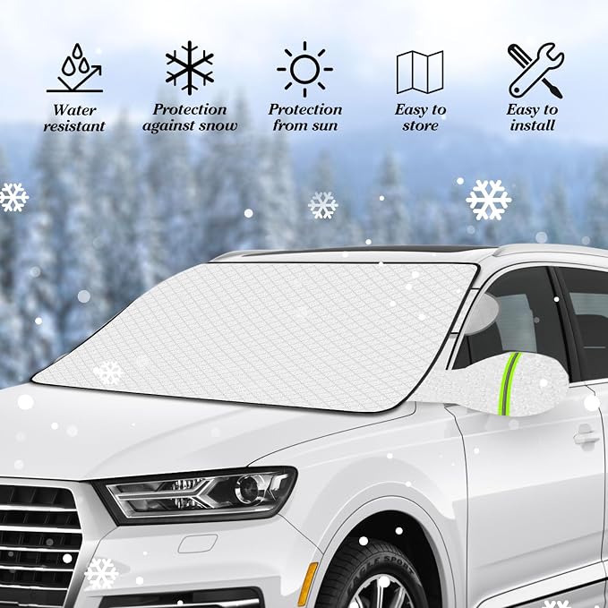Windshield Cover for Ice and Snow，45 * 63 inch Extra Large Windshield Snow Cover with 9 PCS Magnets,Fits Most Vehicles,Say Goodbye to Frosty Mornings and Hello to Easy Winter Prep