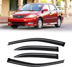 Window Visors for 2003-2008 Toyota Corolla, Rain Guards Shields Vent Deflector Shade Dark Smoke 2004 2005 2006 2007, Tape-On, 4PCS