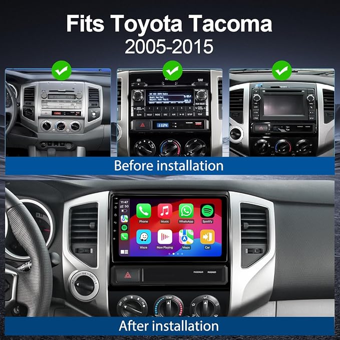 Car Stereo Radio for Toyota Tacoma 2005-2015 with Wireless Carplay & Android Auto/9 Inch Touch Screen/Android13/FM RDS/GPS Navigation/HD Backup Camera (4GB+64GB)