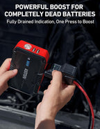 S8 Car Battery Jump Starter, Car Jumper Starter Battery Pack for Up to 6.0L Gas & 3.0L Diesel Engines, 12V Portable Jump Box with 3 Modes Flashlight and Jumper Cable (Red)