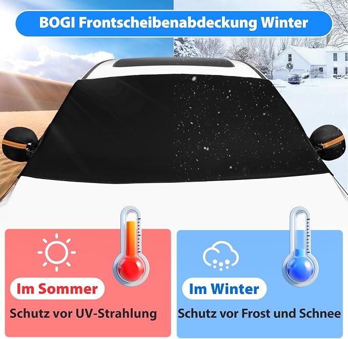 Windshield Cover for Ice and Snow, Heavy Duty 600D Windshield Snow Cover with 2 Mirror Covers Waterproof Car Cover for Snow Windshield Protector for Cars, SUVs, Trucks (77"x47")