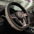 D Shaped Bling Comfy Steering Wheel Cover with Jumbo Crystal Rhinestones, Anti-Slip Diamond Leather, Flat Bottom 14.5-15 Inch (Gold)
