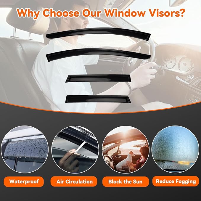 Rain Guards Compatible with 2015-2024 Nissan Murano,Tape-On Side Window Visor Wind Deflector Vent Visors Car Accessories 4pcs