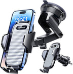 [True Military-Grade] Car Phone Holder [Best Suction & Clip] Cell Phone Mount for Dashboard Windshield Vent Truck Cradle Dash Stand for iPhone 15 Pro Max 14 13 12 Android, White