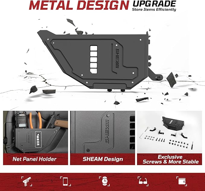 Metal Front Door Storage Pockets for Jeep Wrangler JK JKU（2007-2017）, Sturdy Door Organizer Box Pockets Insert Accessories for Replace Sagging Nets -2 PCS