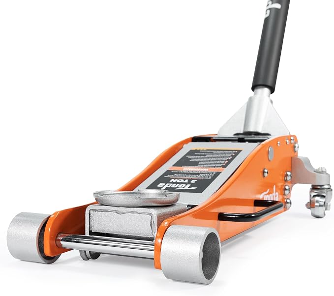 Floor Jack, 3 Ton Aluminum and Steel Low Profile Hydraulic Car Jack with Dual Pump System, Rapid Lift, Orange