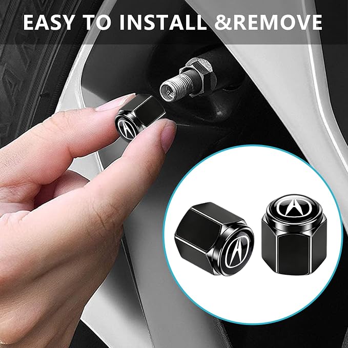 Tire Valve Stem Caps Cover for Acura Metal Car Wheel Air caps Auto Valve Stem Caps Accessories 4 Pack Black