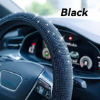 Bling Steering Wheel Cover, Rhinestone Steering Wheel Cover with Crystal Diamond for Women, Sparkling Car Wheel Protector Universal Fit 14-15 inches - Black