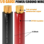 AWG 1/0 Battery Cable,0 Gauge Wire (20 Feet Black+20 Feet Red) Copper Clad Aluminum CCA Primary Automotive Power Ground Wire,Lugs Terminal Connectors,Heat Shrink Tubing for Car Audio Golf Cart