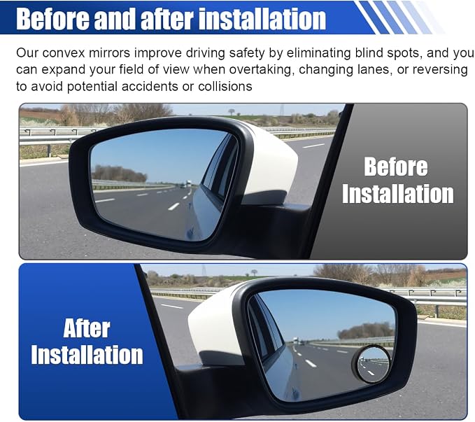 2PCS Blind Spot Mirrors, 2" Round HD Glass Convex Car Rear View Mirror, 360° Adjustable Wide Angle Side Mirror with Self Adhesive Back, Universal for Cars, SUVs, Trucks (Black)