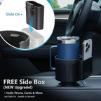 Cup Holder Expander with Phone Holder & Cable Access, 3-in-1 Car Organizer, Side Storage Box for Phone/Cards, Compatible with Yeti, Owala, Hydro Flasks & Large Bottles Mugs in 3.4"-3.8"