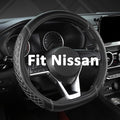 Flat Bottom Car Steering Wheel Cover for Nissan,D Shaped Steering Wheel Cover for Rogue,Altima,Kicks (Diamond Quilted-Black+Gray-Standard Size)