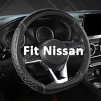Flat Bottom Car Steering Wheel Cover for Nissan,D Shaped Steering Wheel Cover for Rogue,Altima,Kicks (Diamond Quilted-Black+Gray-Standard Size)