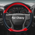 Leather Steering Wheel Cover for Chevy Silverado 1500 2500 3500, 14.5-15 inches Car Steering Wheel Cover with Non-Slip Breathable (Bright Red)