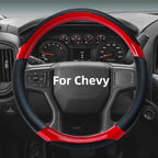 Leather Steering Wheel Cover for Chevy Silverado 1500 2500 3500, 14.5-15 inches Car Steering Wheel Cover with Non-Slip Breathable (Bright Red)