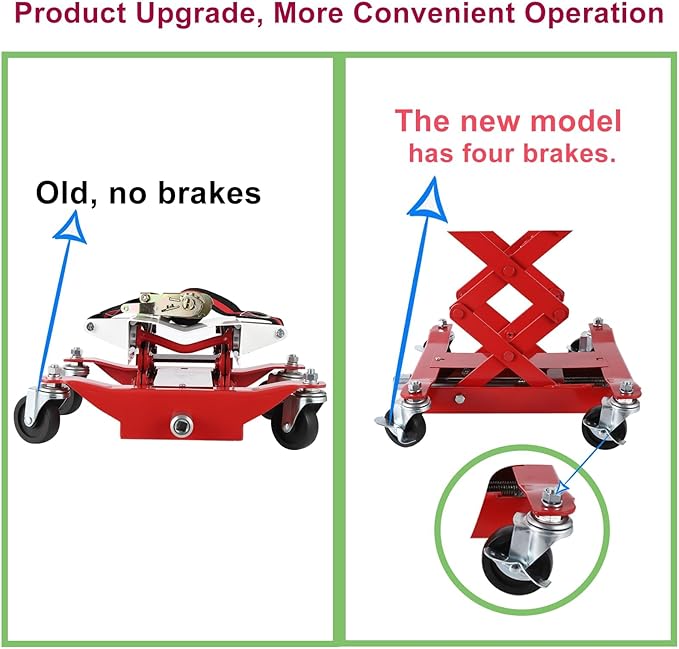 Transmission Jack 450 LBS Capacity: Low Profile Lift with 2M Safety Straps & 4 Brake Wheels, 7-23 Inch Range for Car & Truck Repair (Red)
