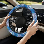 Elastic Steering Wheel Cover Non-Slip Protection for Women Men | Comfort Anti-slip Safety Stretch-on 14-15 inch, Blue Boho Flower Easy Fix Machine Washable Steering Wheel Protection